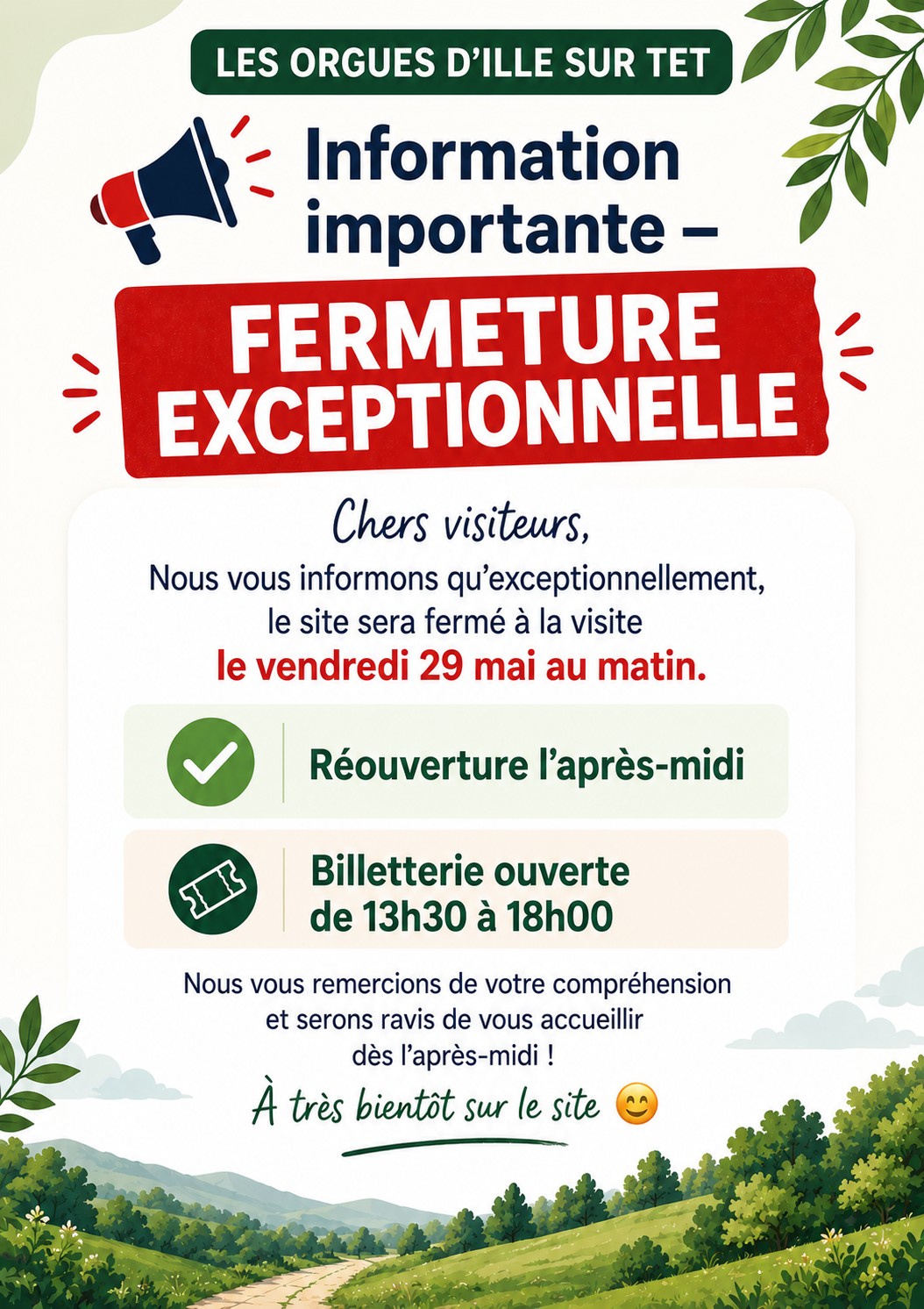Popup de prévention suite à un éboulement
