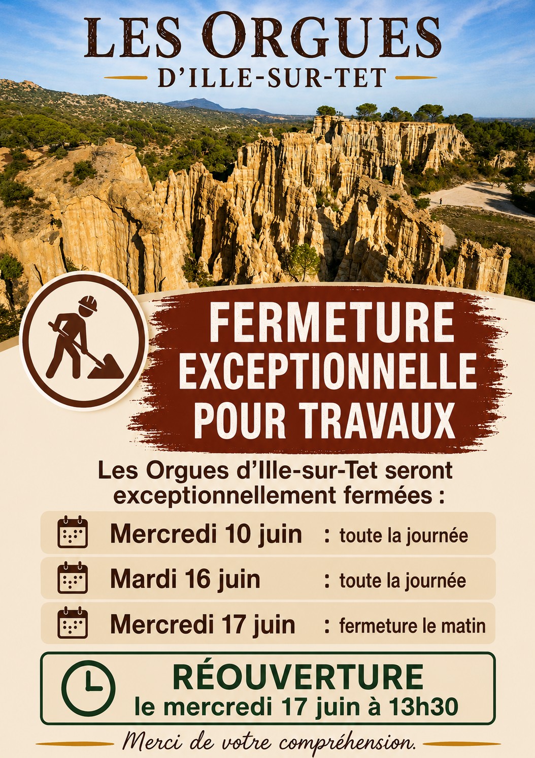 Popup fermeture travaux en juin 2026